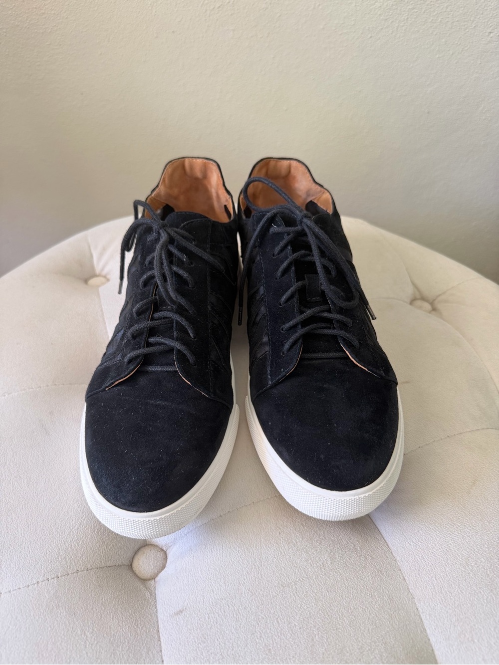 L'AmourDesPieds Women's Black Suede Lace-Up Sneakers with White Platform Sole 11